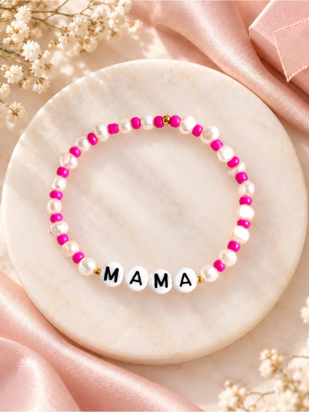 Handmade MAMA Pink Pearl Beaded Bracelet | Motherhood Gift